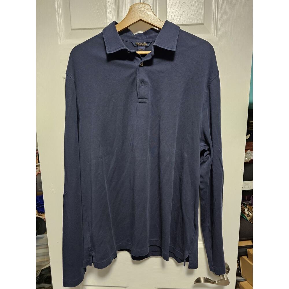 Brooks Brothers Polo Shirt Mens Large Blue Navy Cotton Long Sleeve Supima Cotton